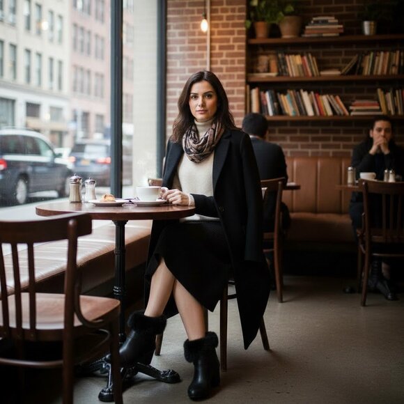 Aldo Women's Black Leather Pull Up Bootie Faux Fur Side Buckle Strap Ankle Boots - Picture 3 of 13